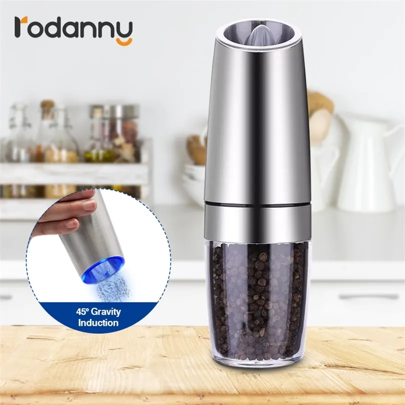 Rodanny Automatic Electric Pepper 및 Salt Grinder Stainless Steel Gravity Herb Spice Mill 조절 가능한 거친 주방 도구 220727