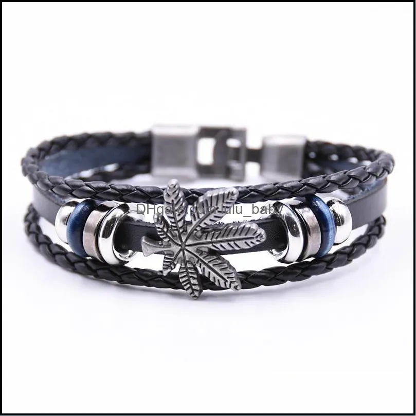 Charm Bracelets Pretty Mtilayer Bracelet Men Rock Jewelry Casual Braided Leather Drop Delivery 2021 Baby Dhtho