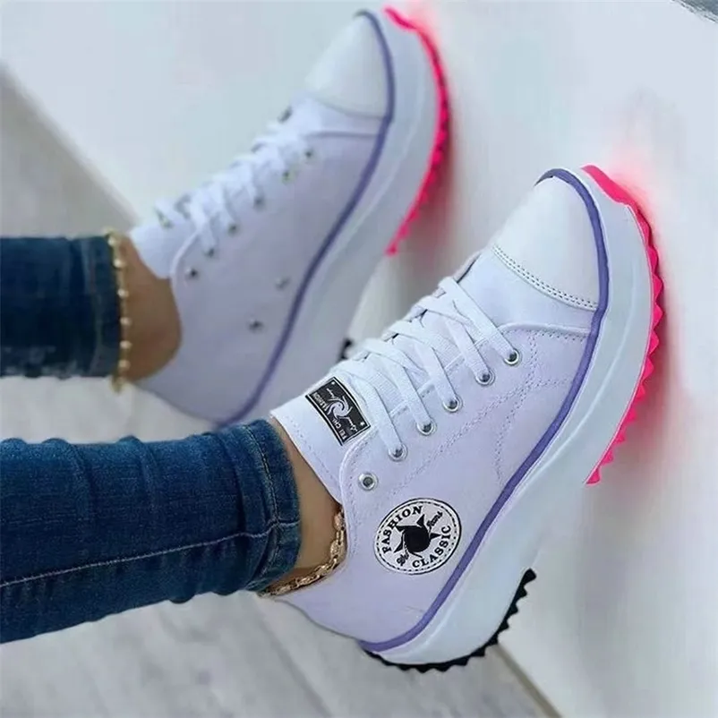 Desen Kanvas Günlük Kadın Sneakers Ayakkabı Düz Bağcıklı Zapatillas Mujer Chaussure Femme 220804