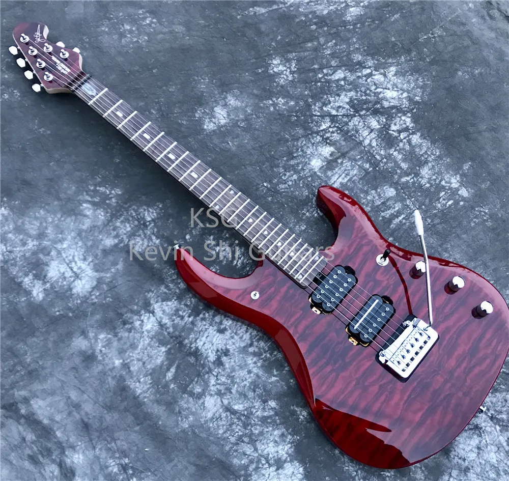 Homem vermelho transparente homem jp6 guitarra elétrica qualidade superior John Petrucci assinatura musicman 6 cordas parafuso guitarra personalizado no pescoço