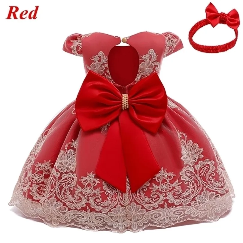 Baby Girls Clothes Birthday Dress for Baby Girl Red Elegant Princess Party Flower Gown Christening Dress born Vestidos LJ201222