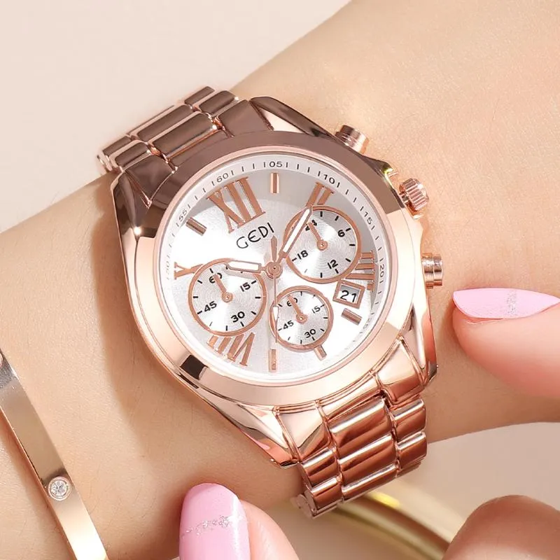 Armbandsur Relogio Feminino Gedi Luxury Rose Gold Women Titta på modearmband damer Armbandsur Casual Quartz Girl GiftWristwatches handled