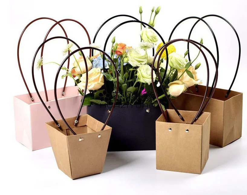 Boîte d'emballage cadeau en PVC, sacs en papier artisanal pour Bouquet de fleurs, emballage de bijoux, panier de fleurs pratique