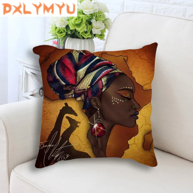 Taie d'oreiller fille africaine dame peinture à l'huile coussin décoratif femmes noires maison art décoration canapé jeter taie d'oreiller couverture en lin 220714