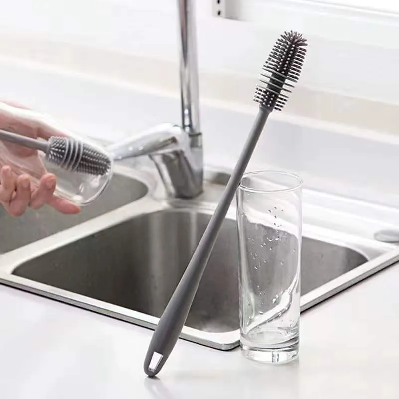 Siliconen Cup Borstel Cup Scrubber Glasreiniger Keuken Schoonmaken Tool Lange Steel Drinken Wijnglas Fles Glas-Cup-Cleaning-Borstel