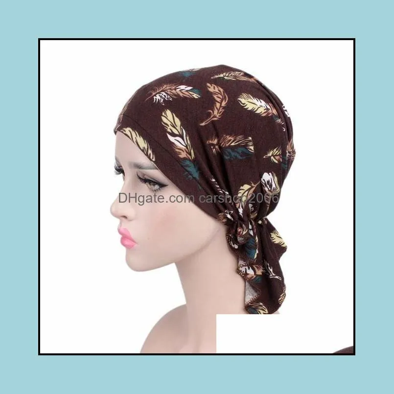 2021 new fashion print woman turban hat soft elastic flowers lady muslim headdress wrap head scarf hijab caps turbante female