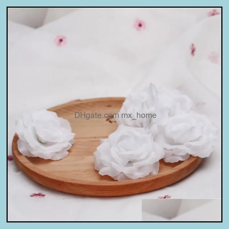 Artificial Rose Flower Heads cloth Decorative Flowers Party Decoration Wedding Wall Bouquet White Roses 8CM