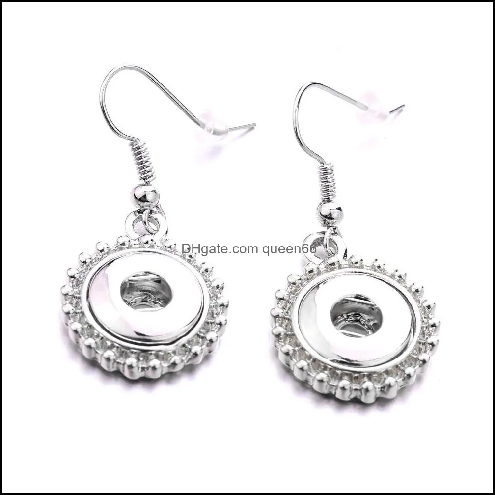 Simple silver plated 12mm 18mm snap button dangle earrings for women snaps buttons jewelry