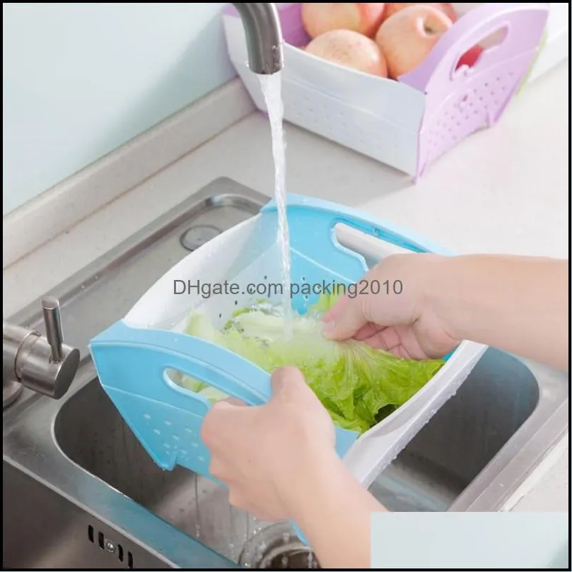 Plastic Foldable Storage Skep High Capacity Space Saving Drain Basket Hollowed Out Design Fruits And Vegetables Baskets With Handle 7 35sg