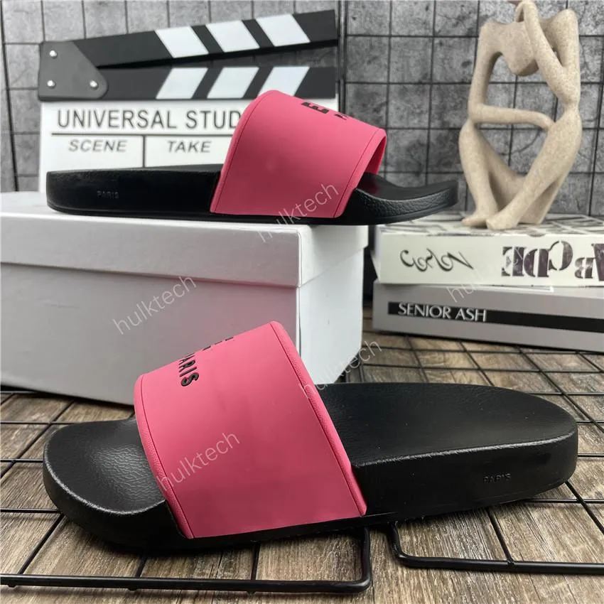 Paris Mens Womens Summer Sandals Beach Slide Home Slippers Ladies Bathroom Flat Scuffs Sliders Trendy Shoes Print Leather Rubber Sandal All Match With Box