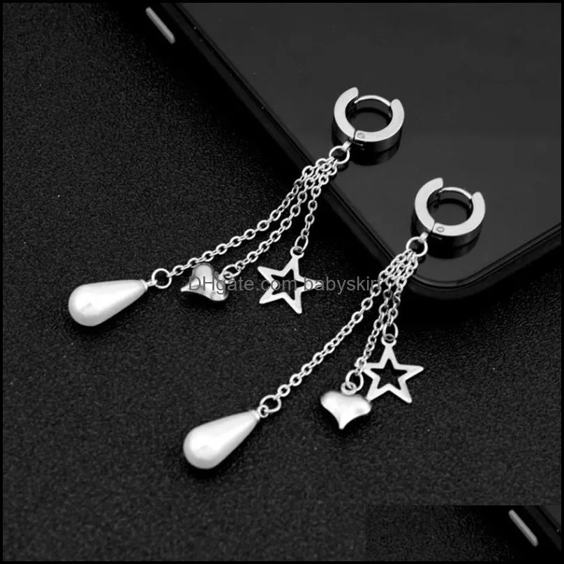 titanium steel earring hoop star pearl heart tassel ear clip anti allergy unisex punk body jewellery