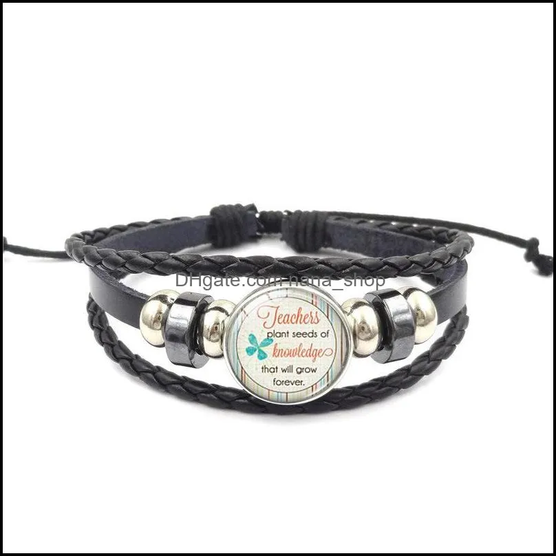 New Teacher Braided rope leather bracelets for women men Thankful Letter charm Bangle Fashion Teachers` Day Jewelry Gift