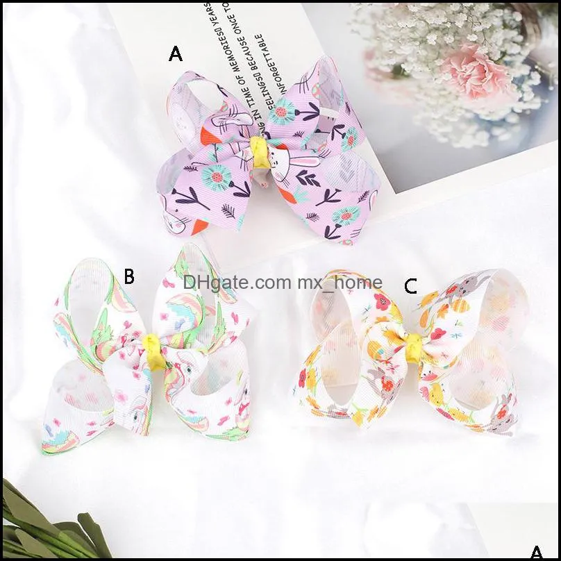 hair accessories baby girls bow easter egg rabbit print hairpin headwear fashion kids hairbow boutique children barrettes 3 colors