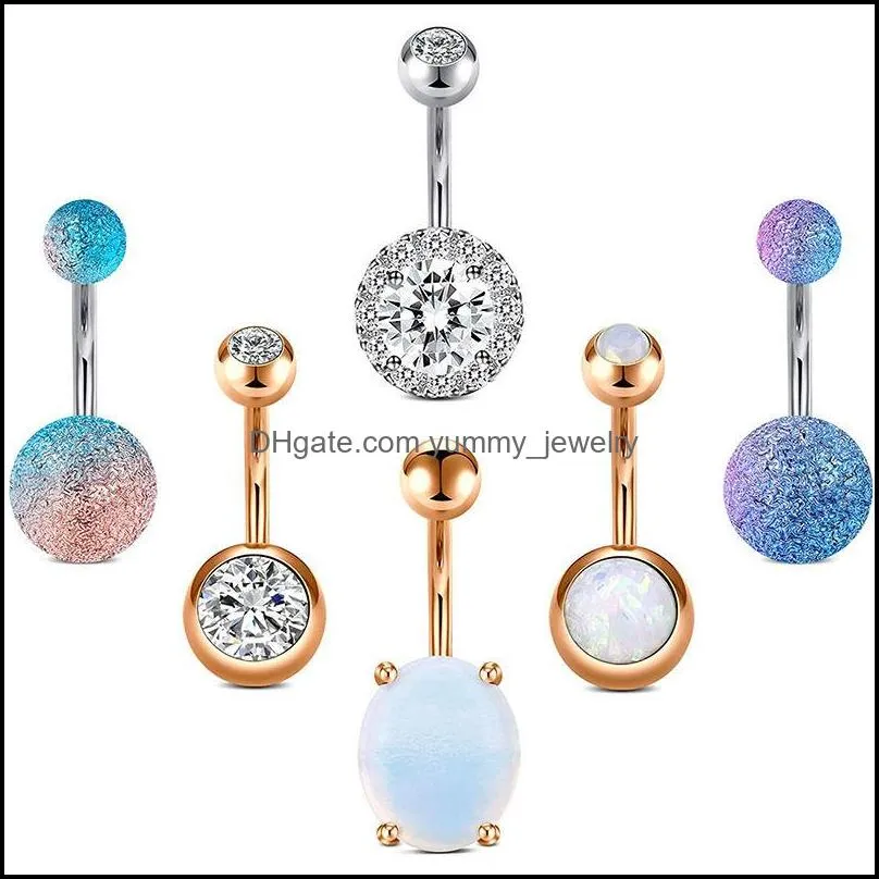 Button Rings Stainless Steel 14G Belly Ring Opal Pearl Marble Hypoallergenic Navel Piercings Jewelry for Women Girls 10mm
