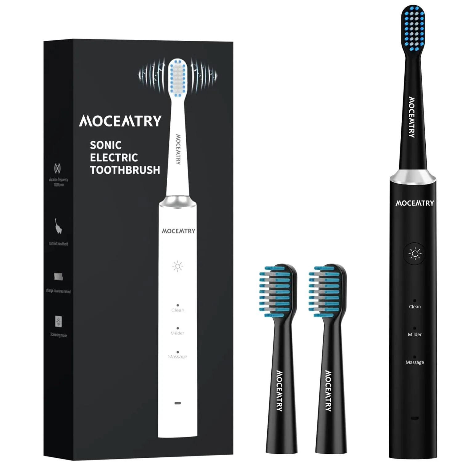 ZJ288 Mocemtry 3 Temizlik Modları Su geçirmez Akıllı Elektrikli Diş Fırçası Yedek Fırça Başlıkları Siyah Diş Fırçaları USB Hızlı Şarj Temiz ve Sağlık Sistemi