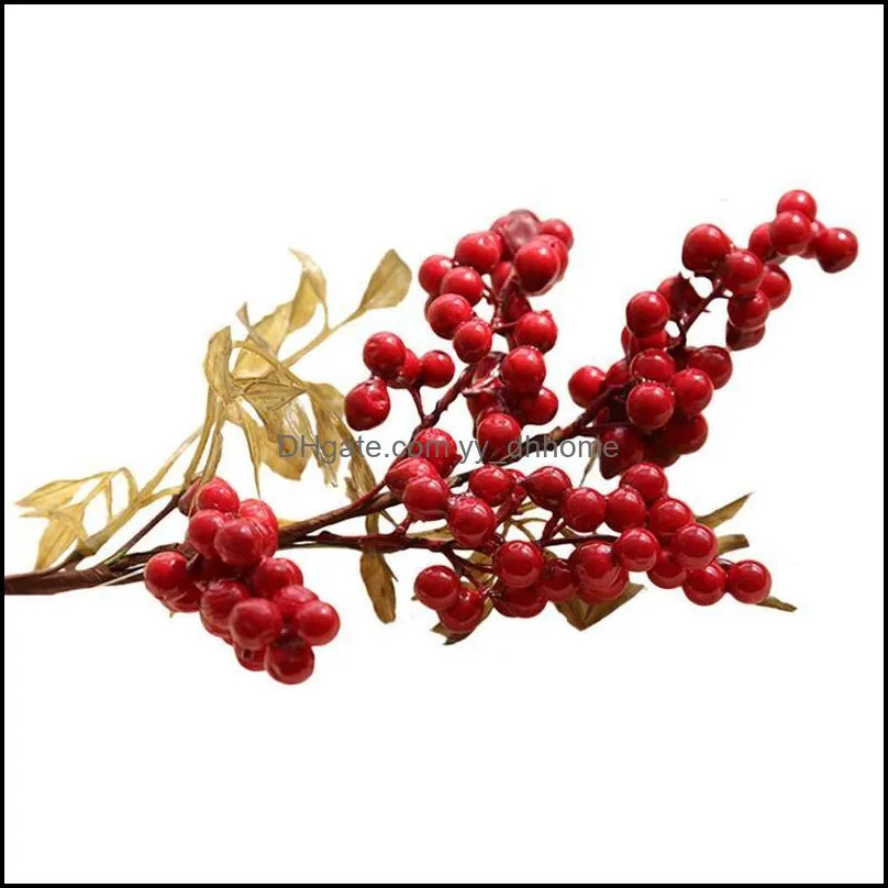 Decorative Flowers & Wreaths 5 Branches Christmas Artificial Red Berry Holly Berries Tree Home Decor For Xmas