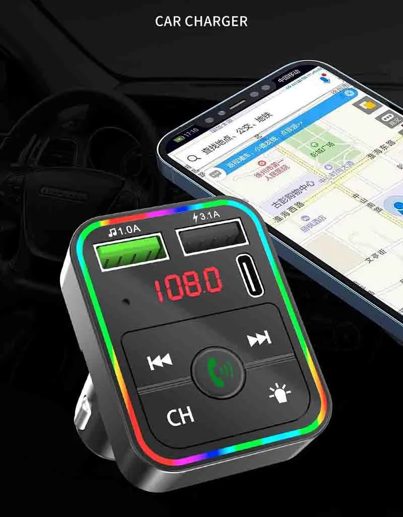 168DD CAR F2 Charger BT5.0 FM Transmitter Dual USB Fast Charging PD Type C Ports Handfree Audio Auto Auto MP3 Player للهواتف المحمولة للهواتف المحمولة