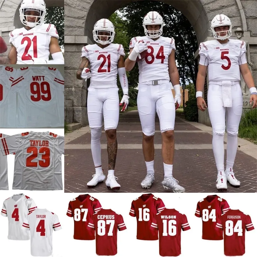 MitNess 2021 Wisconsin Badgers Unveils Alternate Jersey 16 Russell Wilson 99 JJ Watt 23 Jonathan Taylor Monteball Kendrick Pryor Alex Honeybrook