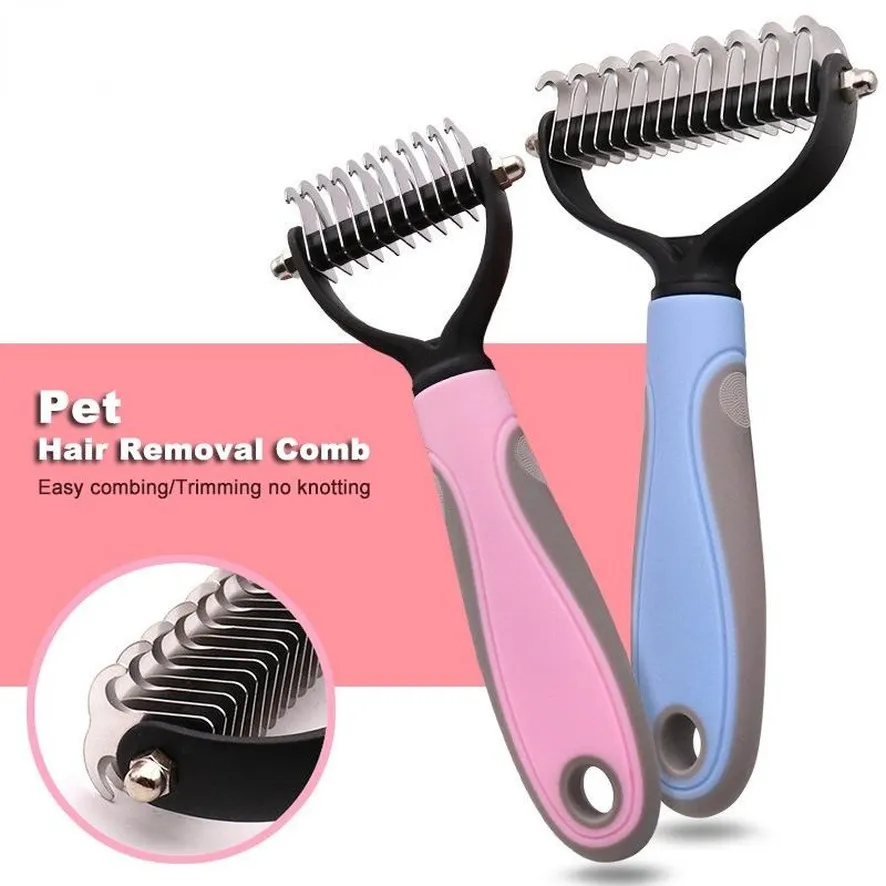 Pet Dog Flea Tick Remedies Grooming levererar hårborttagning Comb Cat Detangler päls trimning Dematting Deshedding Brush Tool för mattade långa hårstrån Curly C0623x12