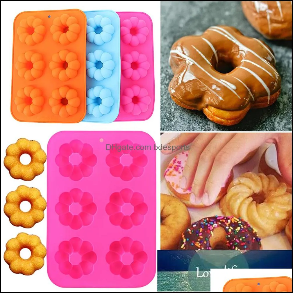 6-cavities Silicone Donut Mold DIY Donut Pans Baking Tray Non-stick Cake Mold Reusable Baking Pan Pastry Tools 3D Mold Factory price expert design