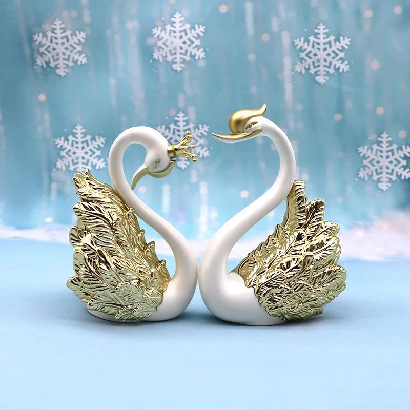 Interiördekorationer 2st Swan Model Cute Figurine Collectibles Car Cake Top Decor for Love Theme Dekoration Interior Dekorationer Interior