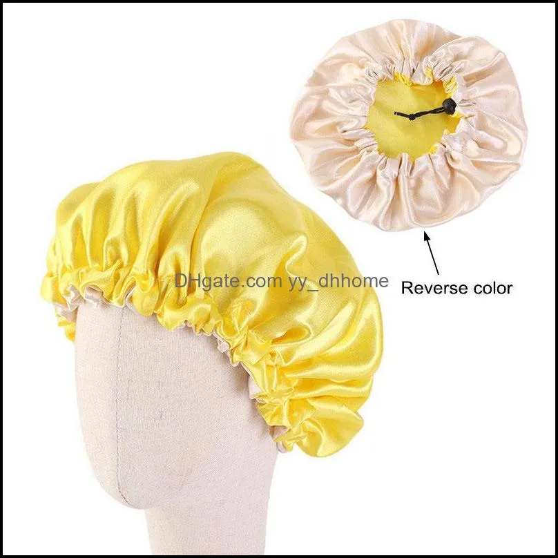 kids girls children soft satin solid color sleeping caps bonnet night sleep hat hair care beanie headwear