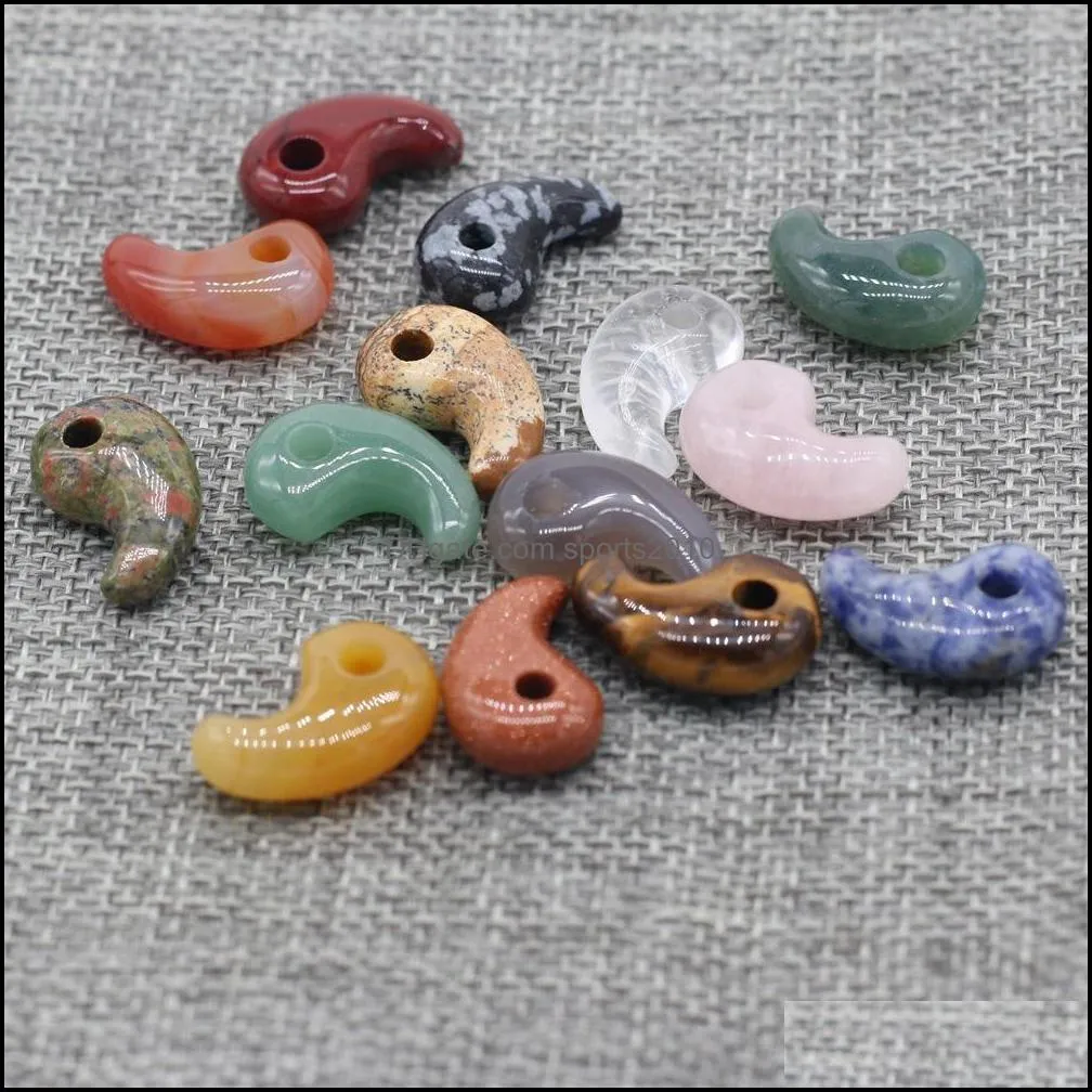 comma shape natural stone charms agates crystal turquoises jades opal stones pendant 15x22mm sports2010