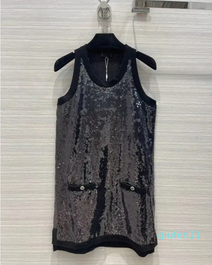 Designer Dress 2022 Summer Autumn O Neck Sequins Brand Same Style Dress Milan Runway Sundress