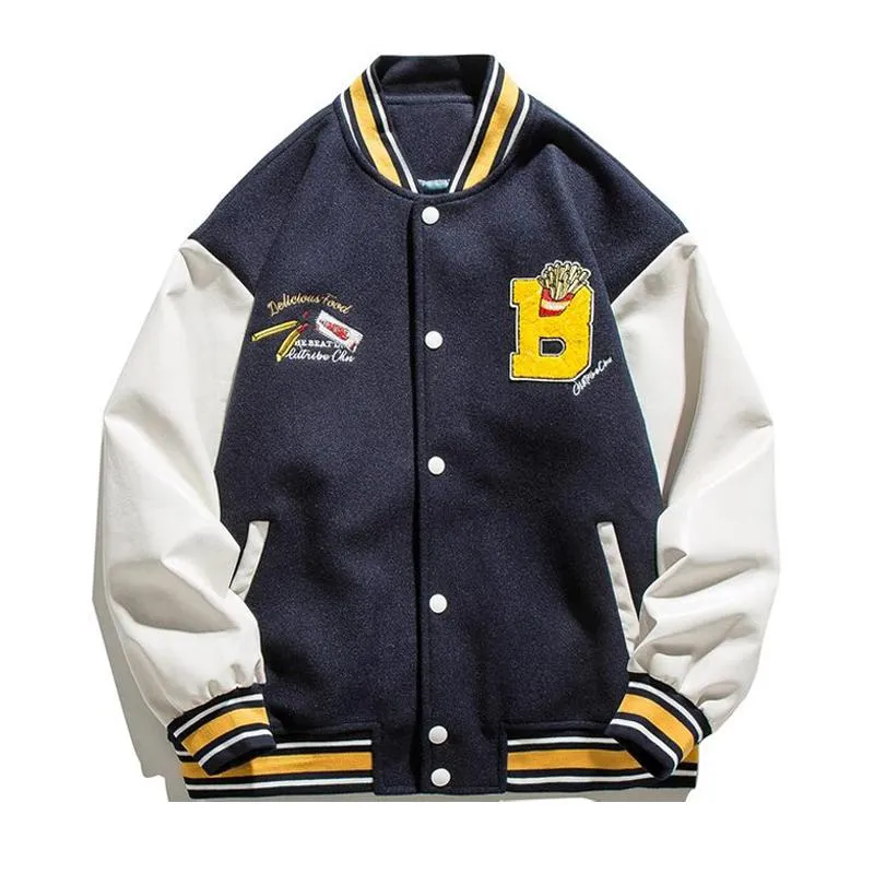 Giacche da uomo Giacca da baseball Harajuku Uomo Lettera Cuciture ricamate PU Maniche Varsity Retro College Oversize Streetwear CoppiaUomo