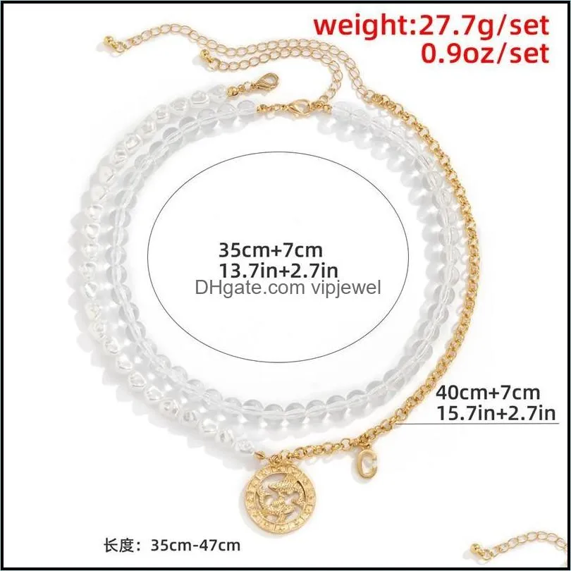 chokers transparent beads strand choker necklace irregular imitation pearl link chain pisces pendant neck jewelry gift