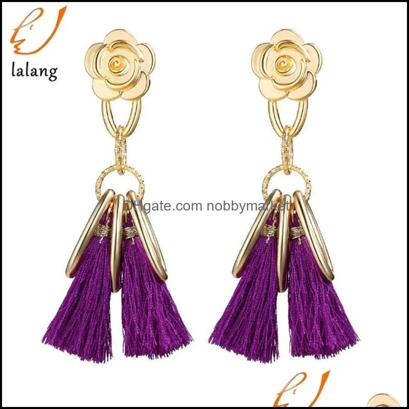 Dangle & Chandelier Tassel Earrings Boho Bohemian Long Rose Flower Dangling For Women 6 Colors