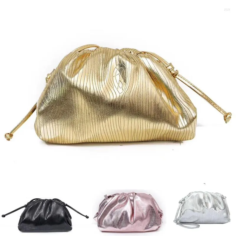 Kvällspåsar Solid/Stripe Gold/Silver 11 Färger Kvinnor Koppling Bag Läder axelsträng Handväskor Fashion Ladies Pures Elegant molniga Hobos