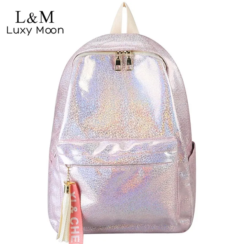 Women Silver Laser Backpack Glitter Bling School Bag Teenage Girls
