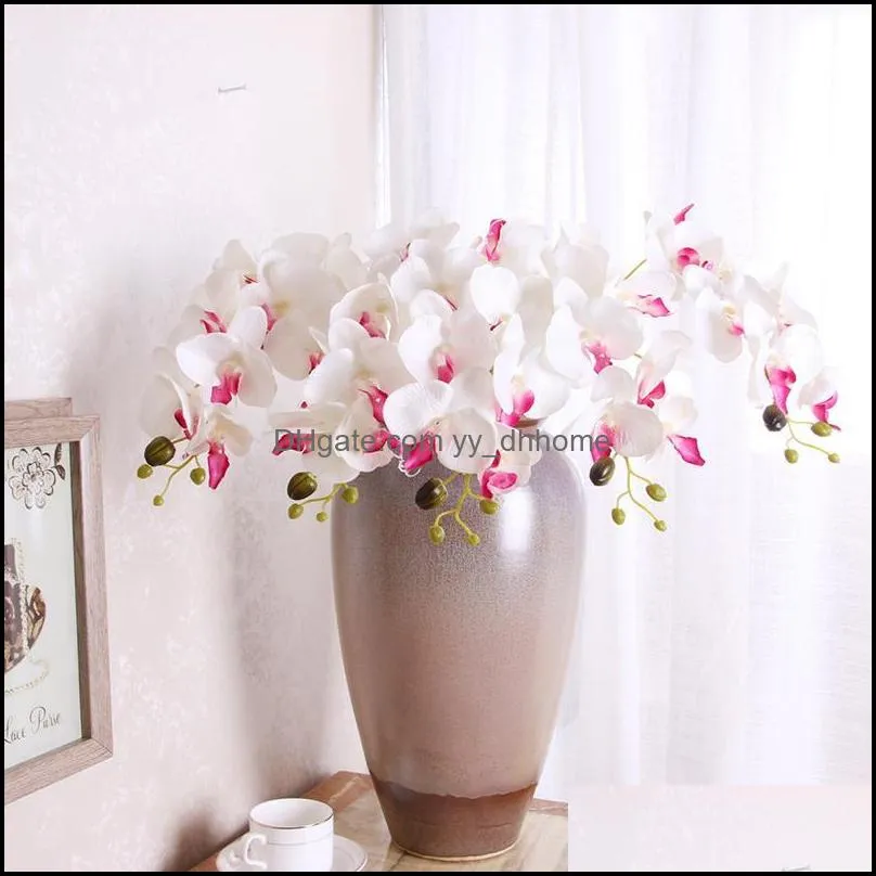 Decorative Flowers & Wreaths 7 Heads Silk Orchid Phalaenopsis Wedding Floral Bouquet Artificial Plants Fake Home Decor