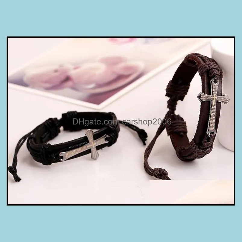 leather wrap bracelets hot sale handmade men cross charms bracelet wristbands bangles fashion jewerly wholesale free shipping 0480wh