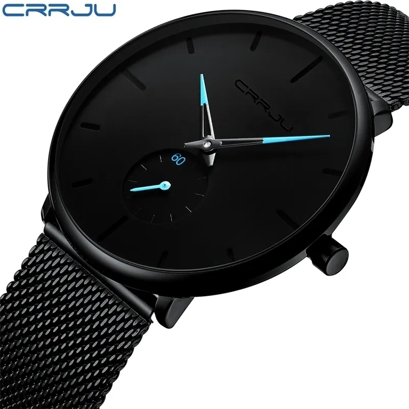 CRRJU Fashion Mens Watches Top Luxury Quartz Watch Men Casual Slim Mesh Steel Waterproof Sport Watch Masculino 220525