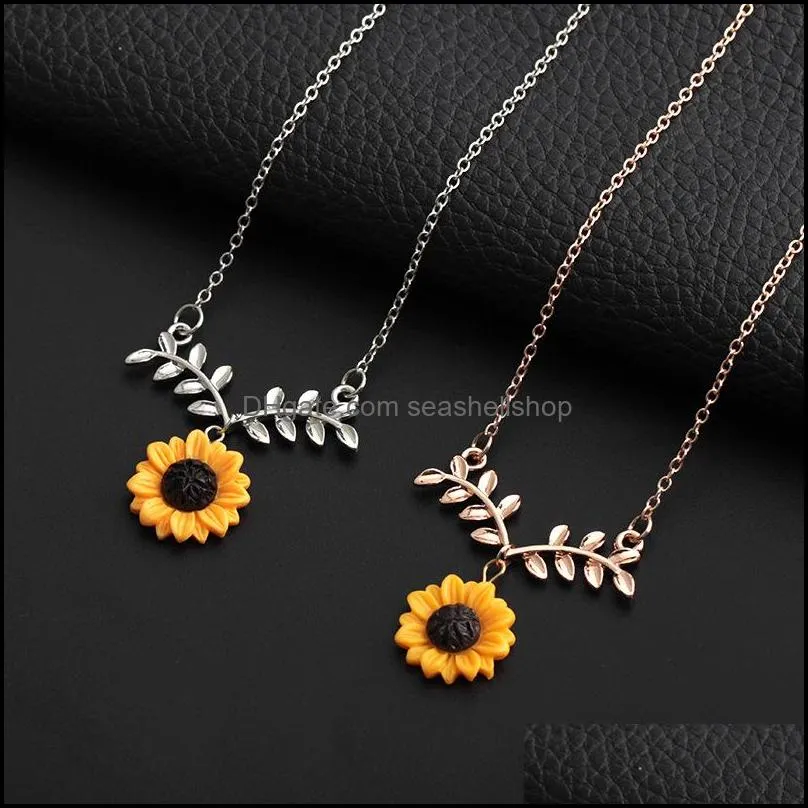 bohemian sunflower leaf pearl necklace for women girls lovely resin daisy flower boho long drop handmade pendant necklaces