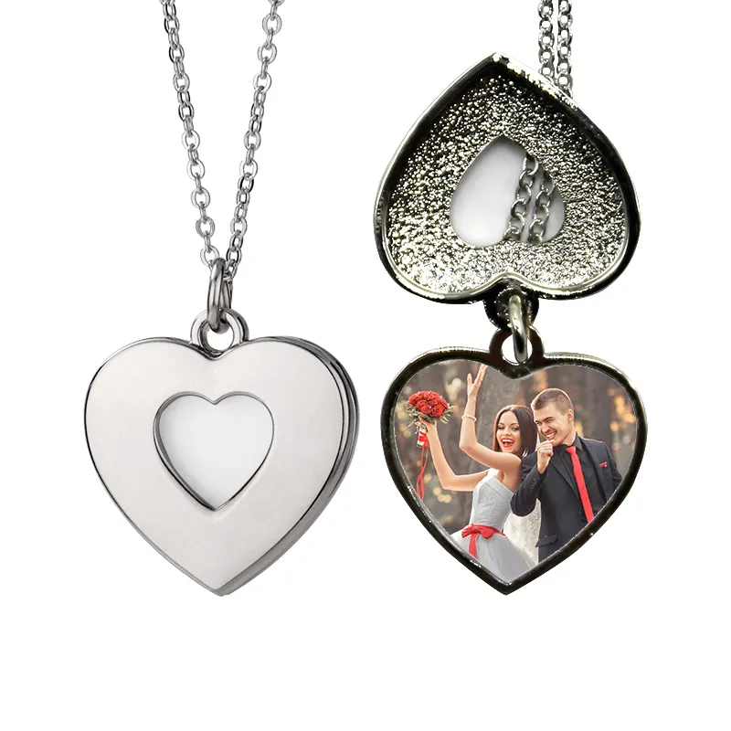 Sublimation blanc collier en forme de coeur/rond creux plat avec chaîne pendentif blancs bijoux saint valentin cadeau pour filles femmes