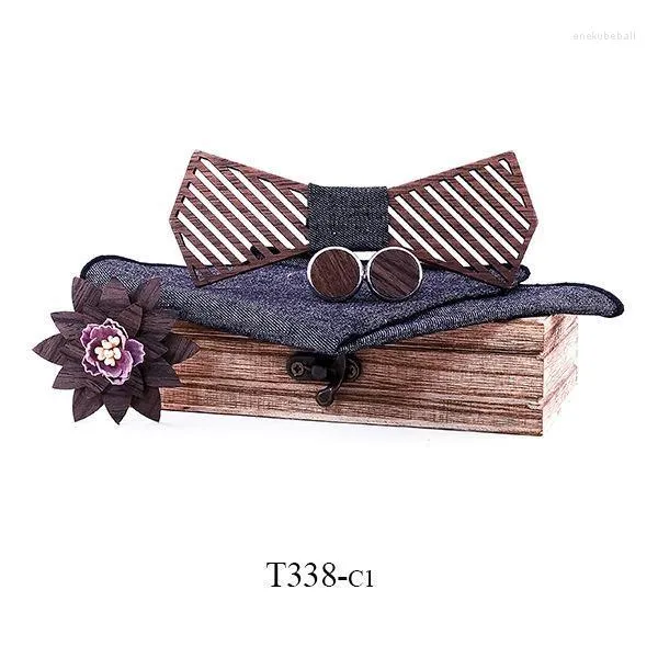 Boogbladen heren houten cravat pocket square broche manchetknopen ingesteld voor heren handgemaakt houten bowtie bruiloft nek stropdas accessoiresbow enek22