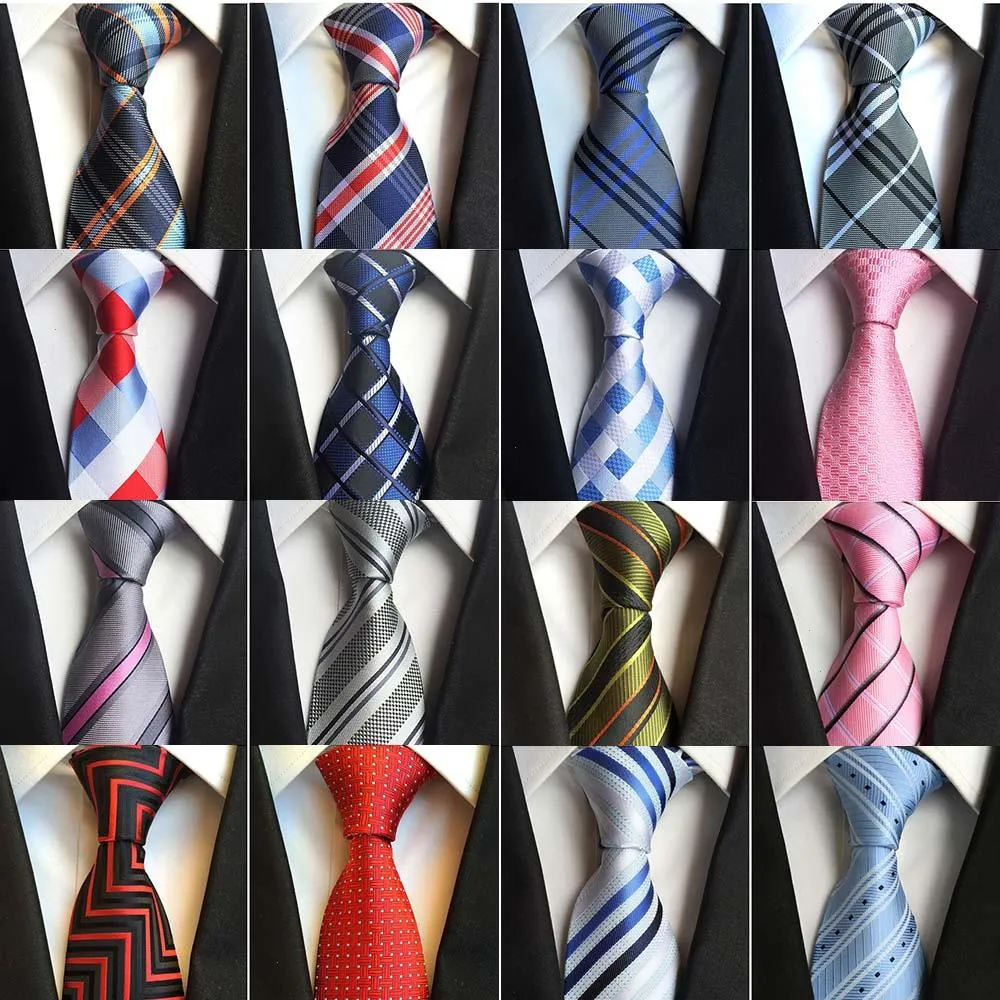 Klassiska silkemän slipsar nacke 8 cm Plaid randig för män formella affärsbröllopsfest slipsar gravater