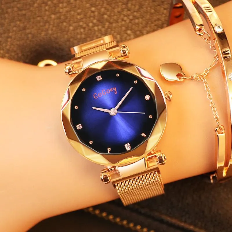 Relojes de pulsera Gogoey, relojes de Mujer, Reloj de pulsera de cuarzo elegante de lujo, Reloj de pulsera magnético de acero metálico para Mujer, relojes de pulsera para Mujer