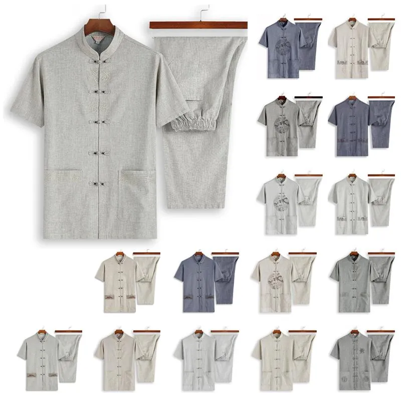 Ethnic Clothing China Embroidery #4 Chinese Traditional Set Man Summer Linen Buckle Shirt Oriental Tai Chi Breathable Uniforms