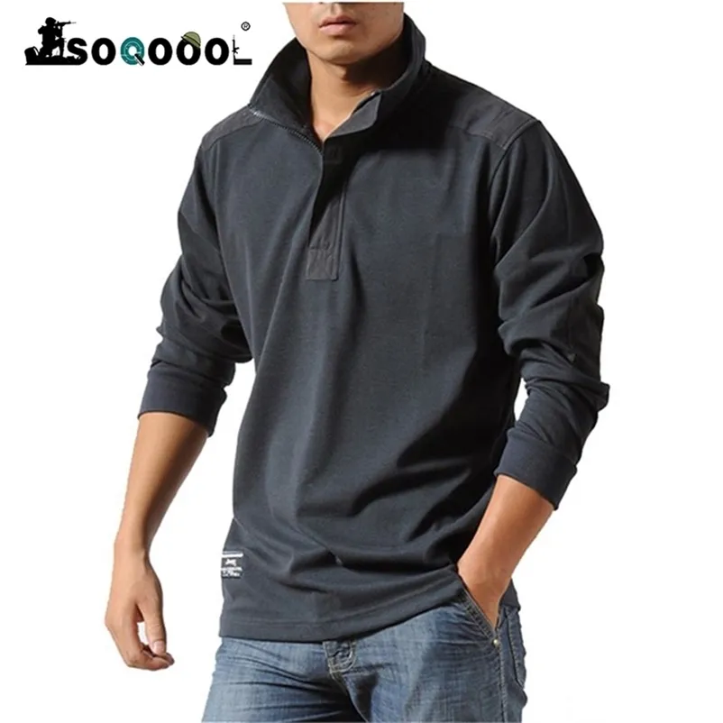 Soqoool Casual Shirts Men Autumn Loose Long Sleeved Tactical Shirts Military Big Size Business Leisure Men Polo Shirt 220707