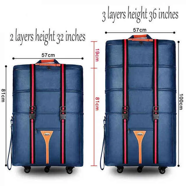 Racconto di viaggio in pollici Borsa da viaggio in tessuto Oxford di grande capacità all'estero per spostare lo studio e la valigia trolley pieghevole J220707