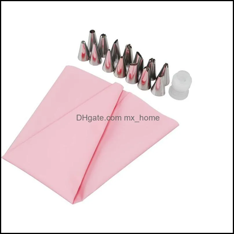 18pcs/set silicone diy icing piping cream pastry bags + 16pcs nozzle tips set cake decorating tools mould + converter cake tools