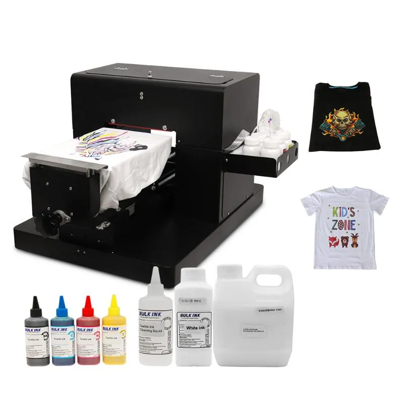 Impressoras A4 Impressora Flatbed Multicolor DTG Imprimir diretamente para cor escura ou máquina de impressão de t-shirt de luz