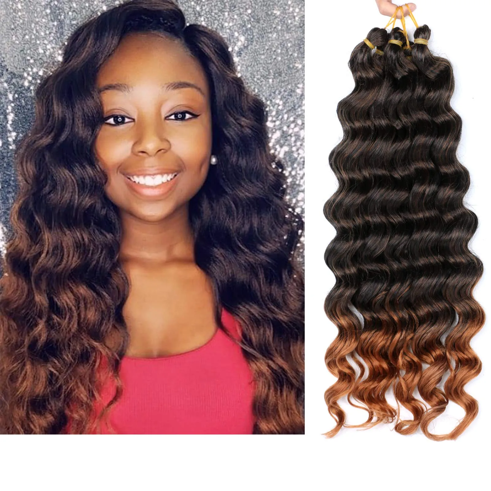 20 "blond foncé synthétique Ombre tressage Extensions de cheveux vague d'eau vague profonde en vrac cheveux Crochet tresses cheveux faisceaux Bug 80 g/pack LS03