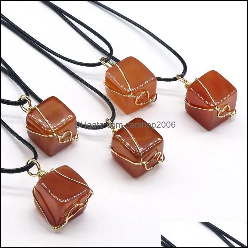 irregular cubic red agate stone healing crystal energy quartz pendant necklaces fashion women men jewelry wholesale