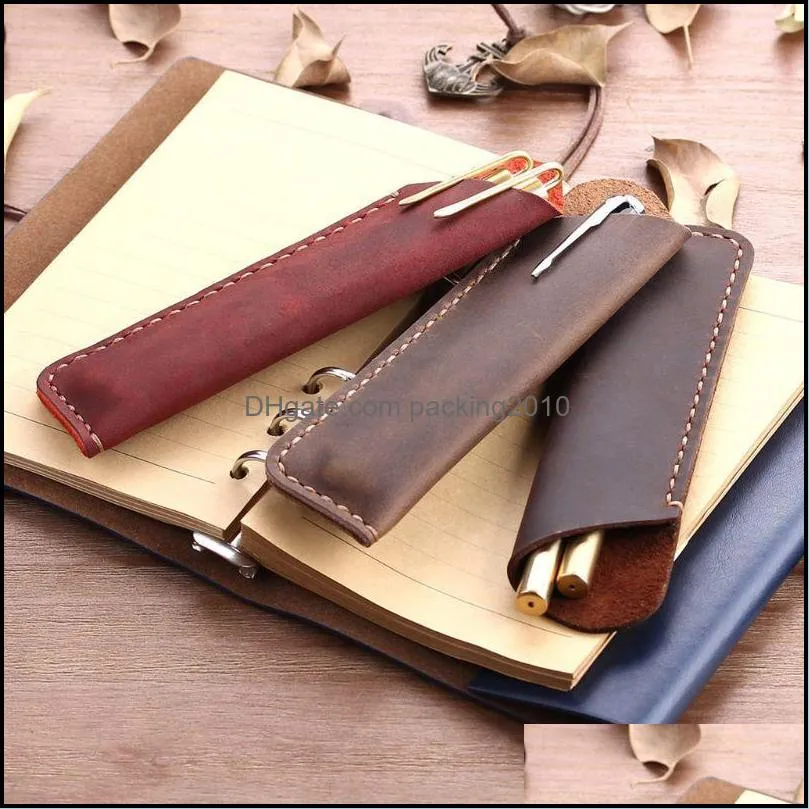 Retro Leather Pen Holder Ballpoint Pen Protective Sleeve Cover Handmade Fountain Pouch For Holding Single For Office