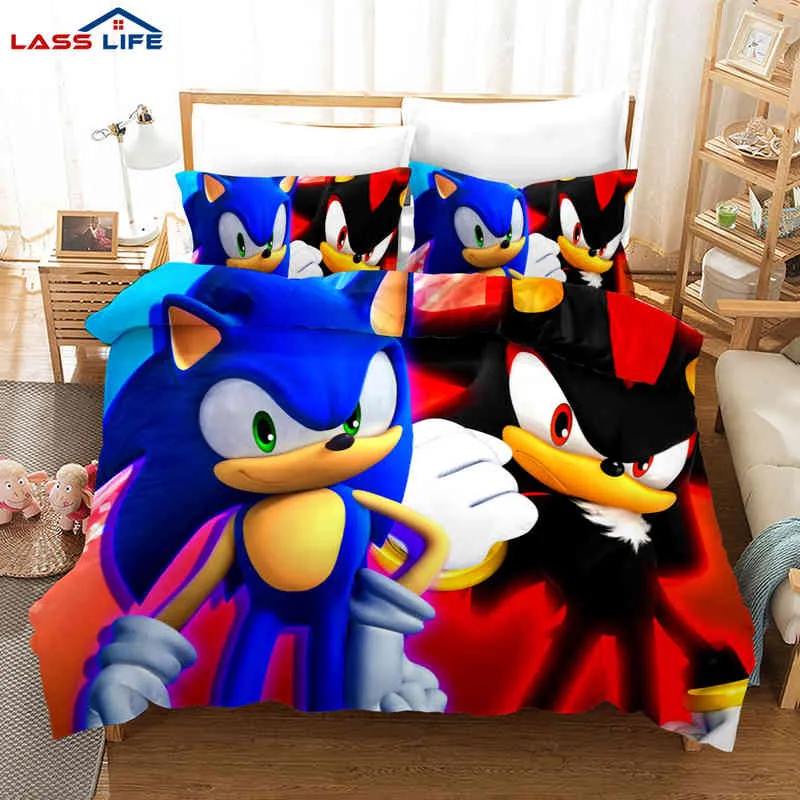 Set copripiumino Sonic del fumetto 3D Set biancheria da letto federa Set bambini Baby Bambini Principessa Regalo Ragazze Biancheria da letto singola Queen King Size